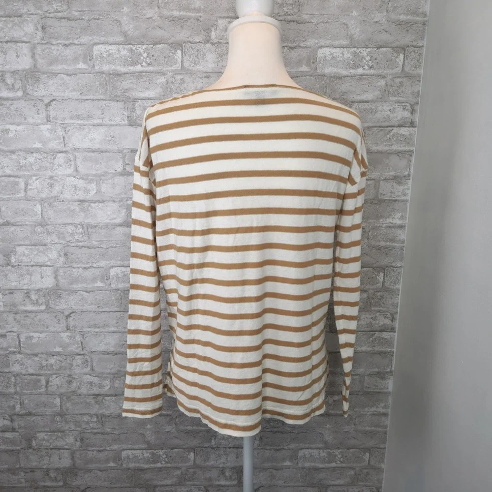 J. Crew Top Long Sleeve Brown White Striped Oversized XXS